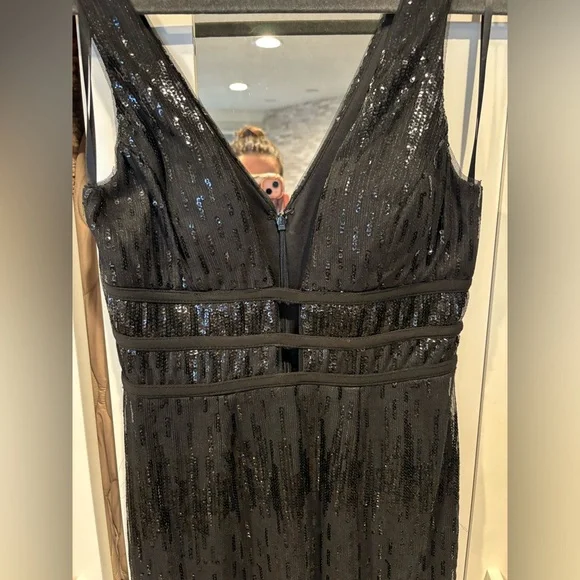 WORN ONCE - Black Plunge Sequin Dress - Picture 5 of 12